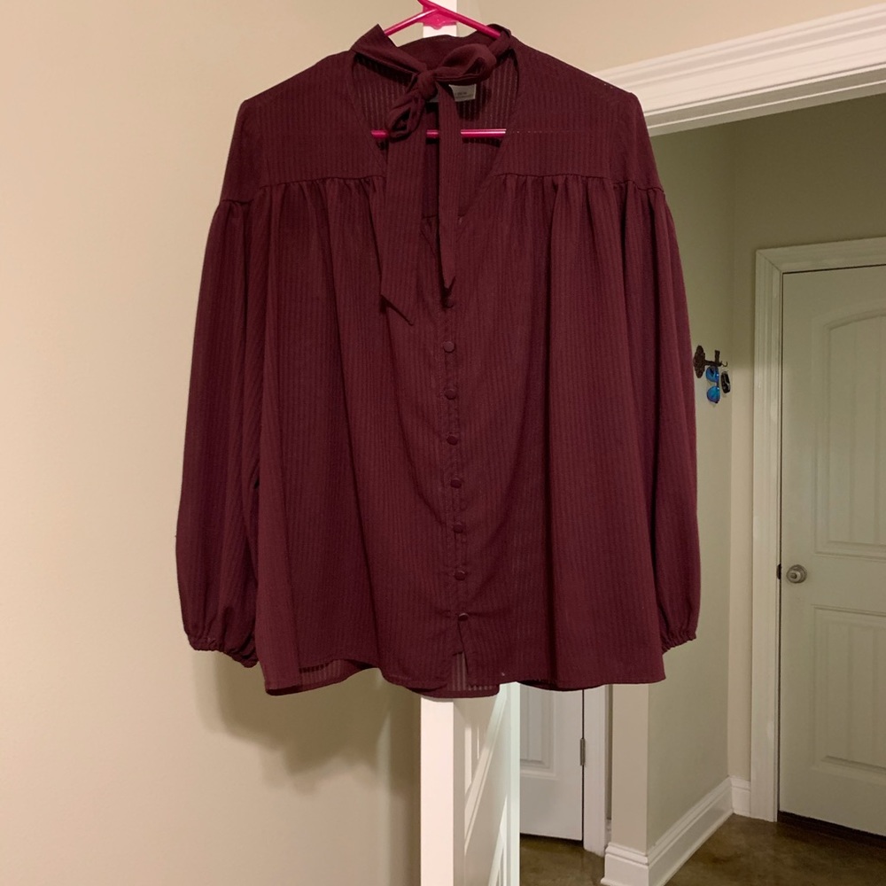 Long sleeve sheer dress top.